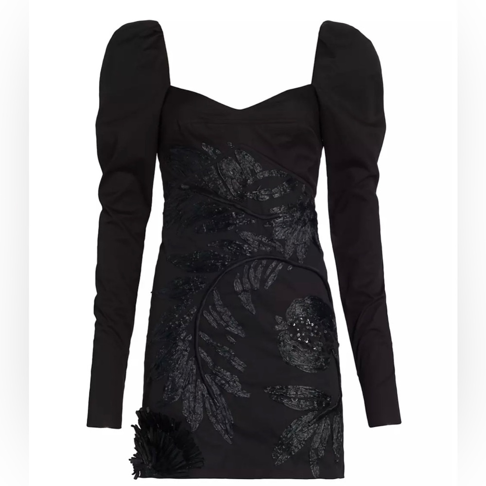 Johanna Ortiz Magic Touch Embroidered Black Mini Dress, size 2